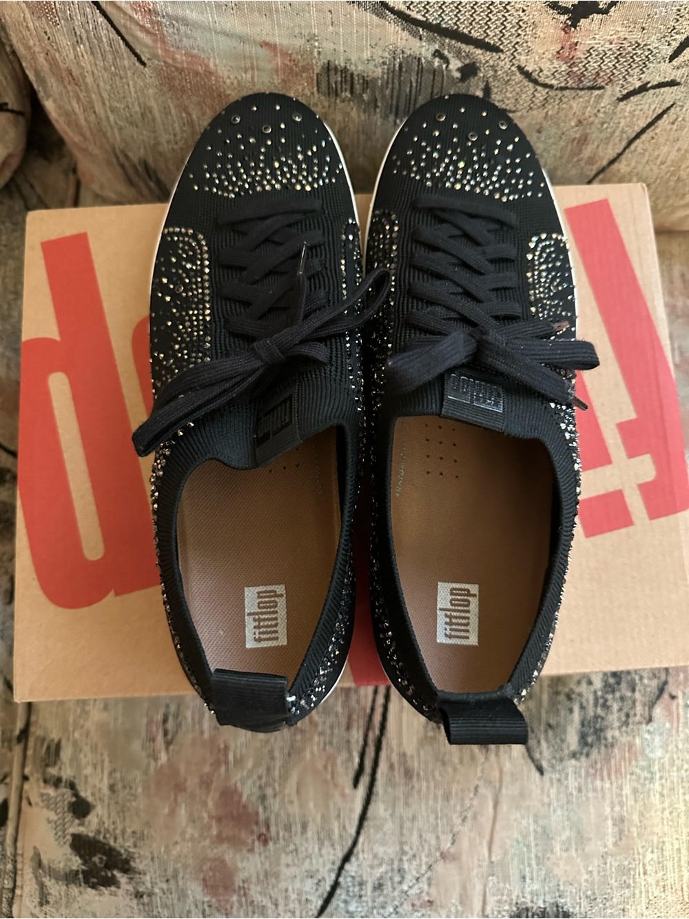 Black Embellished Knit Lace-Up Sneakers - FitFlop - NEW - Picture 7 of 8